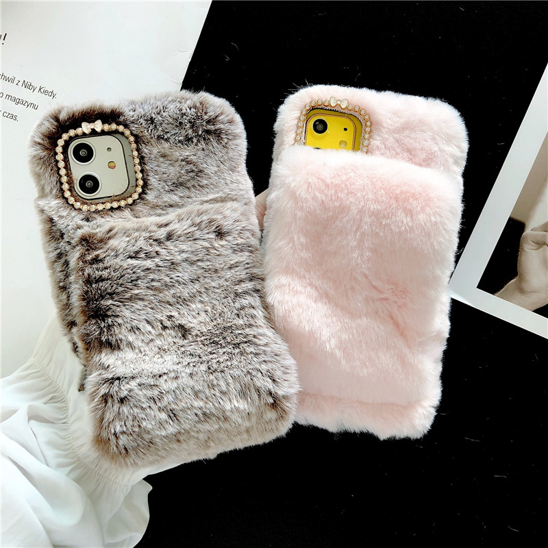 Soft Warm Plush Fluffy Phone Case Cover Comfy Faux Fur For Iphone