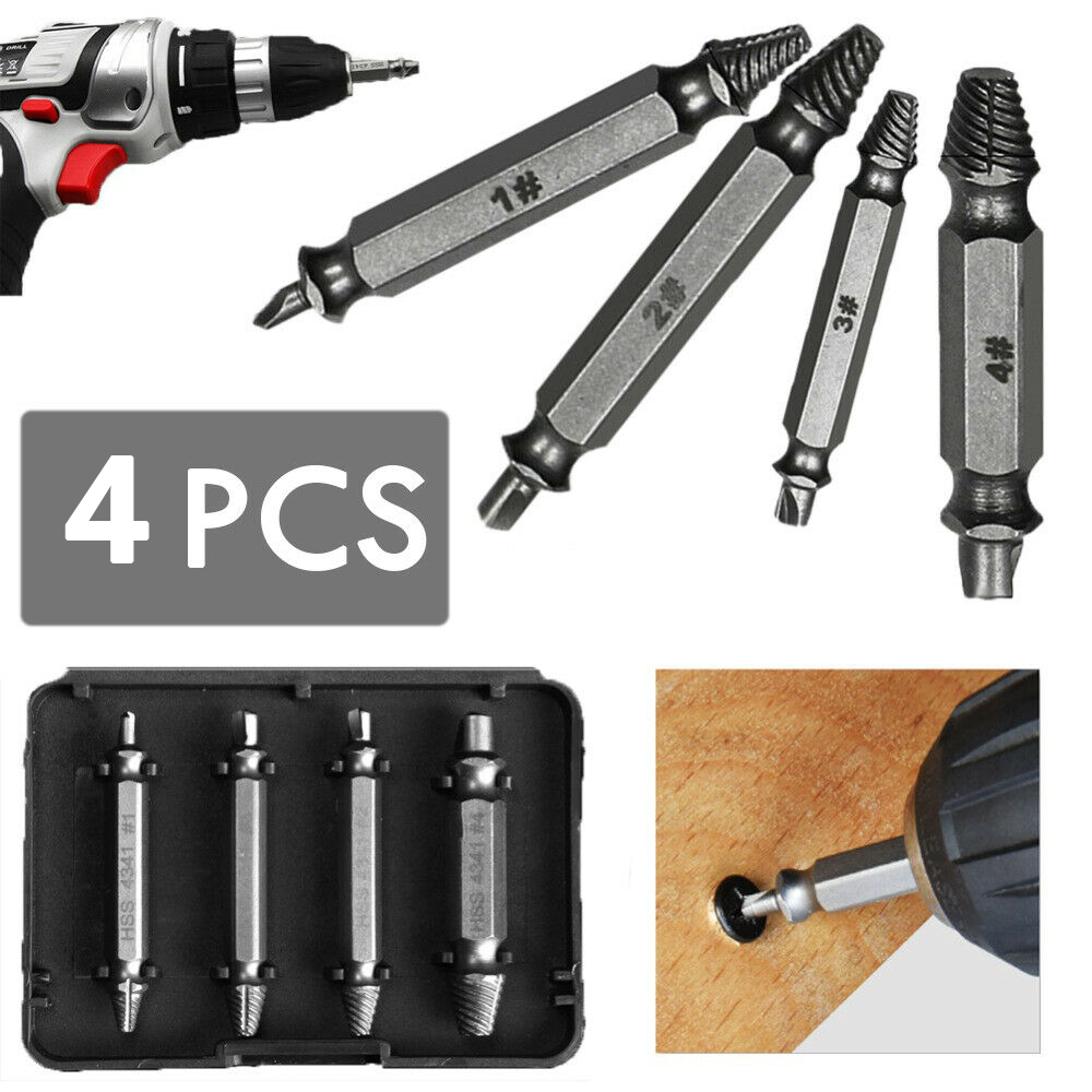 4pcs Screw Extractor Easy Out Drill Bit Bolt Extractor Set Damaged