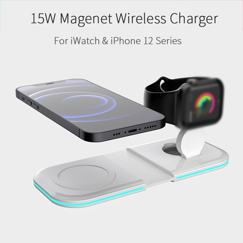 15W 2 in1 Magnetic Fast Wireless Charging Charger Pad For iPhone 11 12