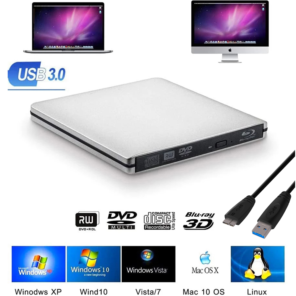 External Blu Ray Cd Dvd Drive Burner Rw Rom Slim Player Writer For Laptop Pc Ebay