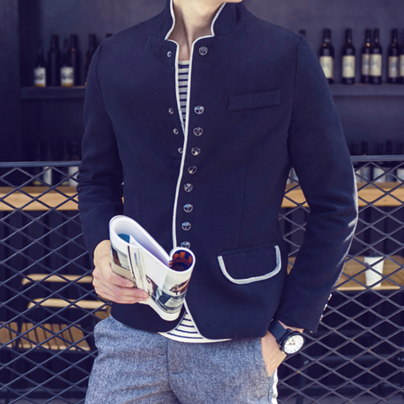 Men's Stand Collar Coat Slim Fit Suit Button Jacket Overcoat Dress