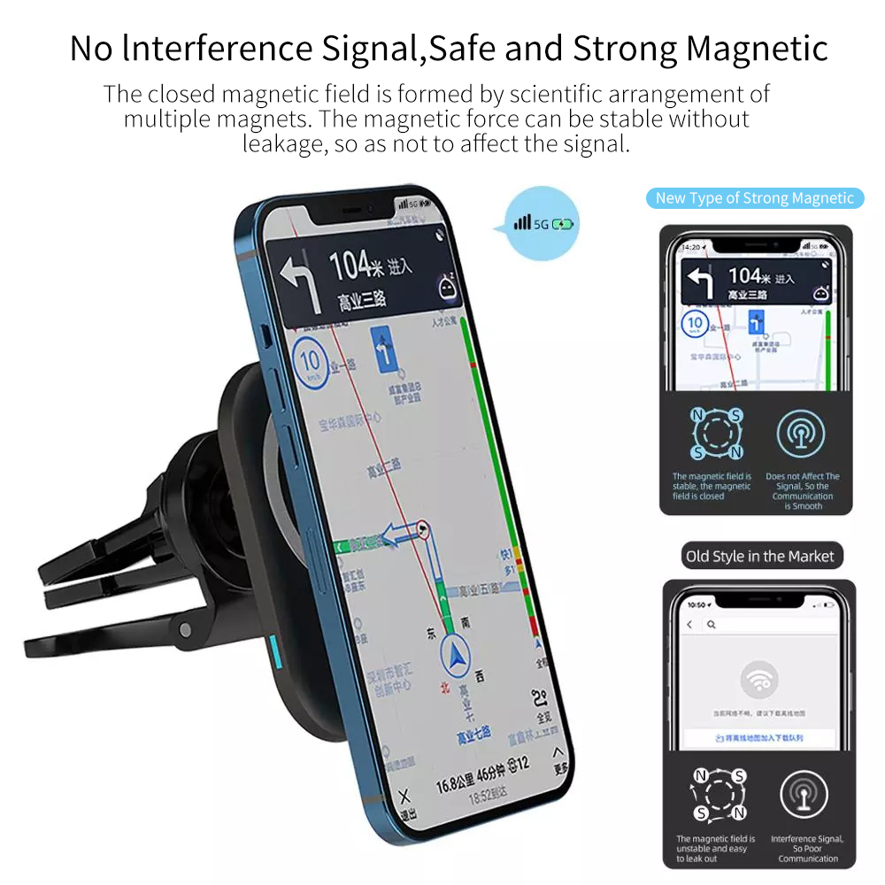 15W Qi Magnetic Wireless Car Charger Mounts For iPhone 12