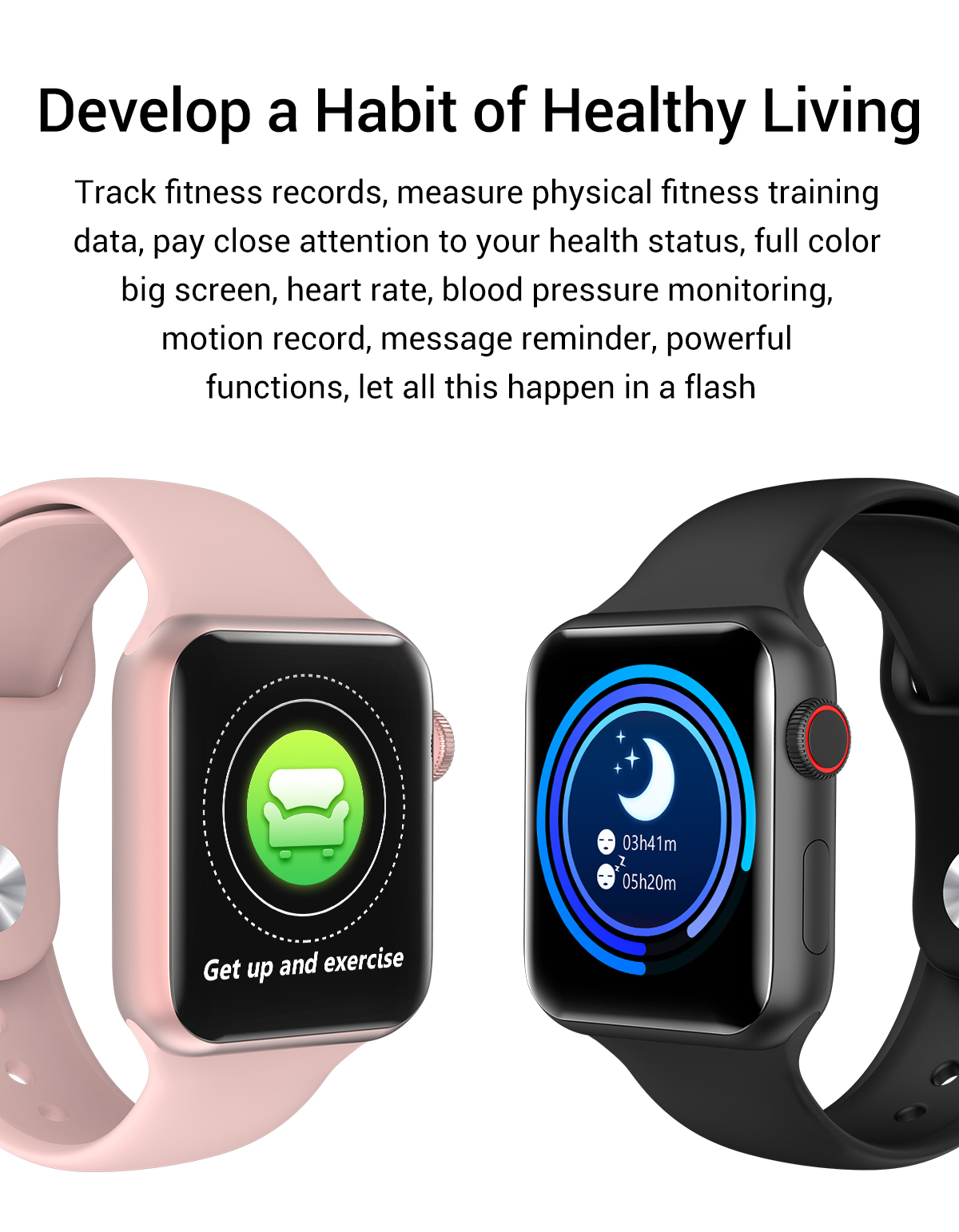 smartwatch with blood pressure oxygen heart rate & sleep quality monitor