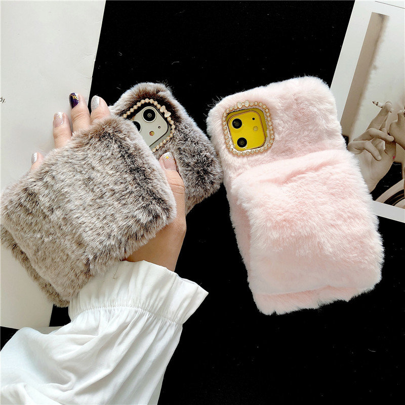 Soft Warm Plush Fluffy Phone Case Cover Comfy Faux Fur For iPhone 11
