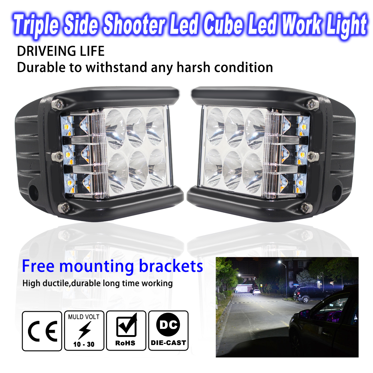 2x 4/'/' Inch 90W Work Cube Side Shooter LED Light Bar Spot Flood Driving Fog Pod