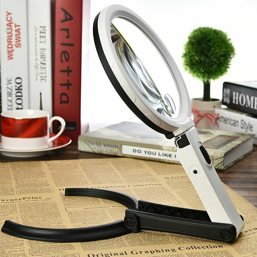 5x Large Magnifying Glass With Light Led Magnifier Foldable Stand Desk ...