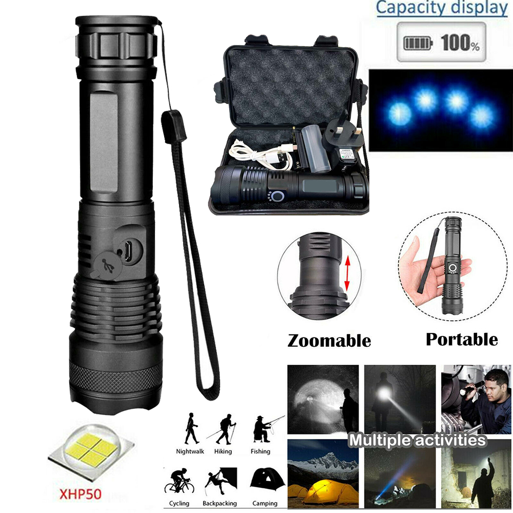 High Power 40000Lumens XHP50 Zoom Flashlight Tactical Flashlight Military Torch