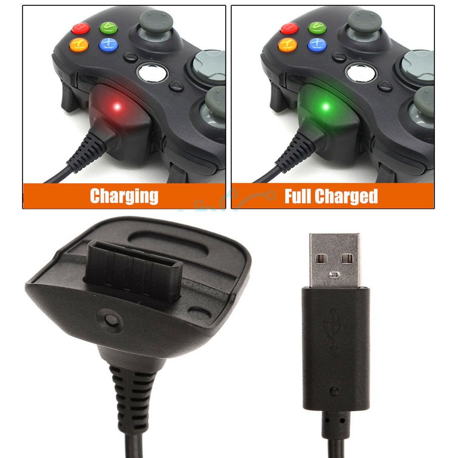 For Xbox 360 Wireless Game Controller USB Charging Cable Replacement