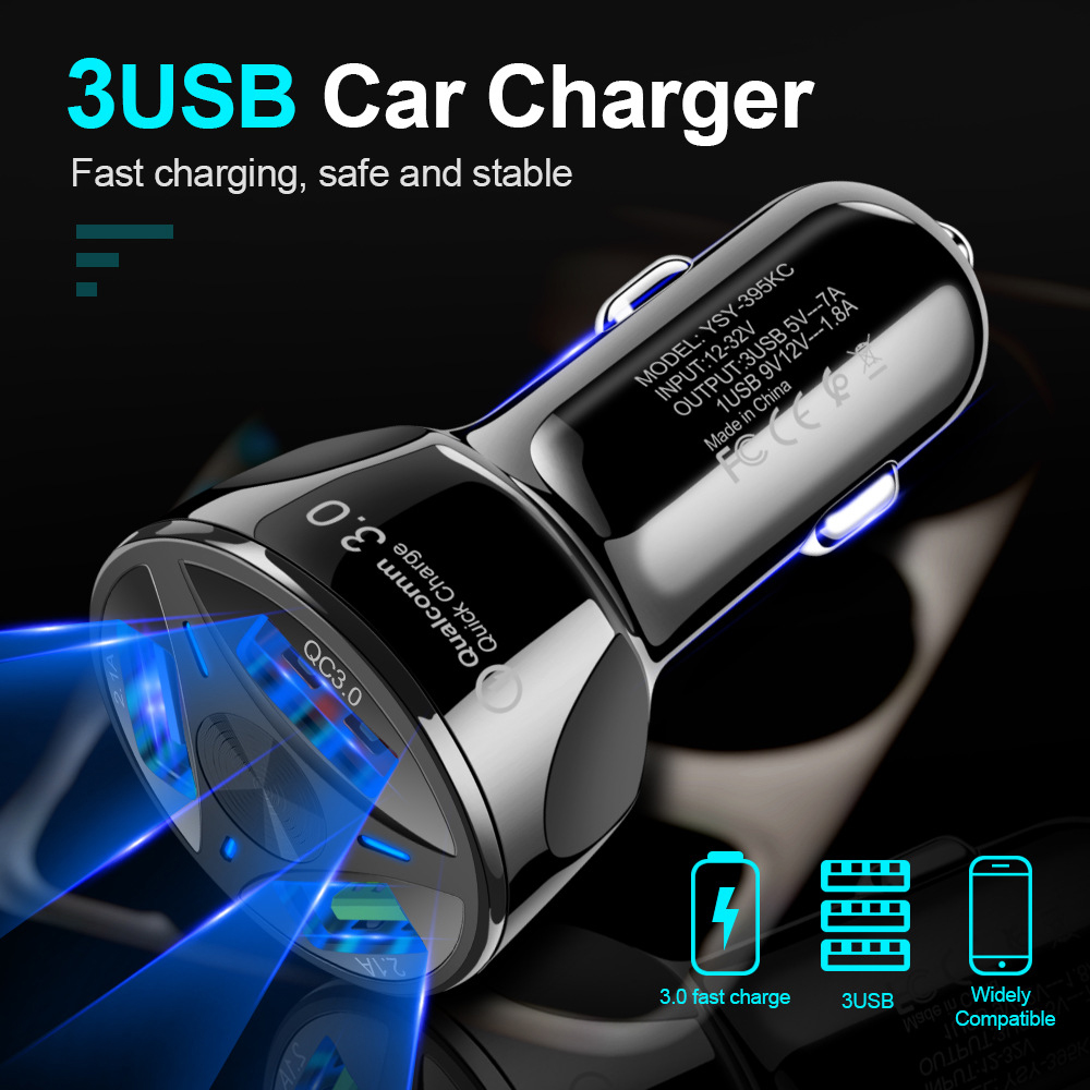 3 Port Usb Car Charger Adapter Led Display Qc 3 0 Fast Charging For Android Ios Ebay