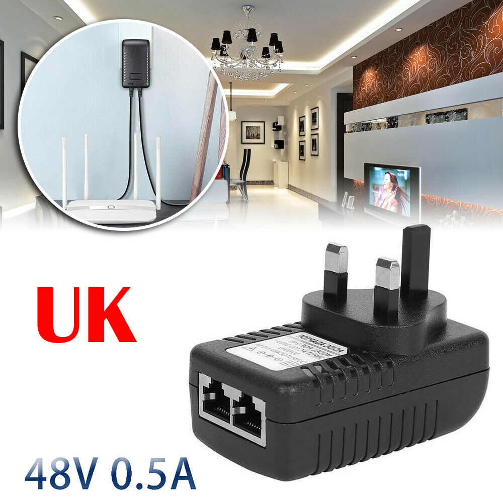 POE power supply 0.5A 48V PoE Injector adapter UK Wall Plug Power over