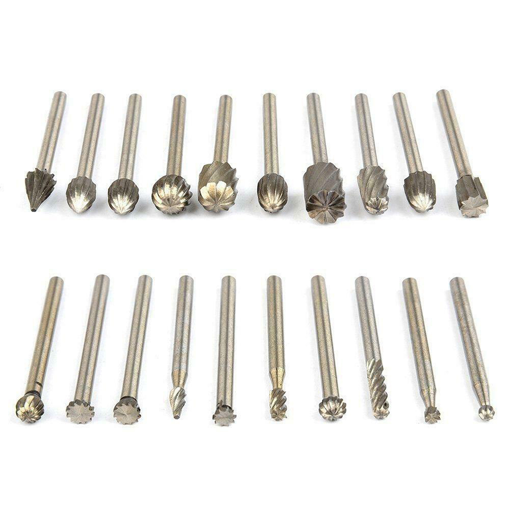 20pcs HSS Carbide Burr Rotary Drill Bit Die Grinder Carving Engraving Dremel`