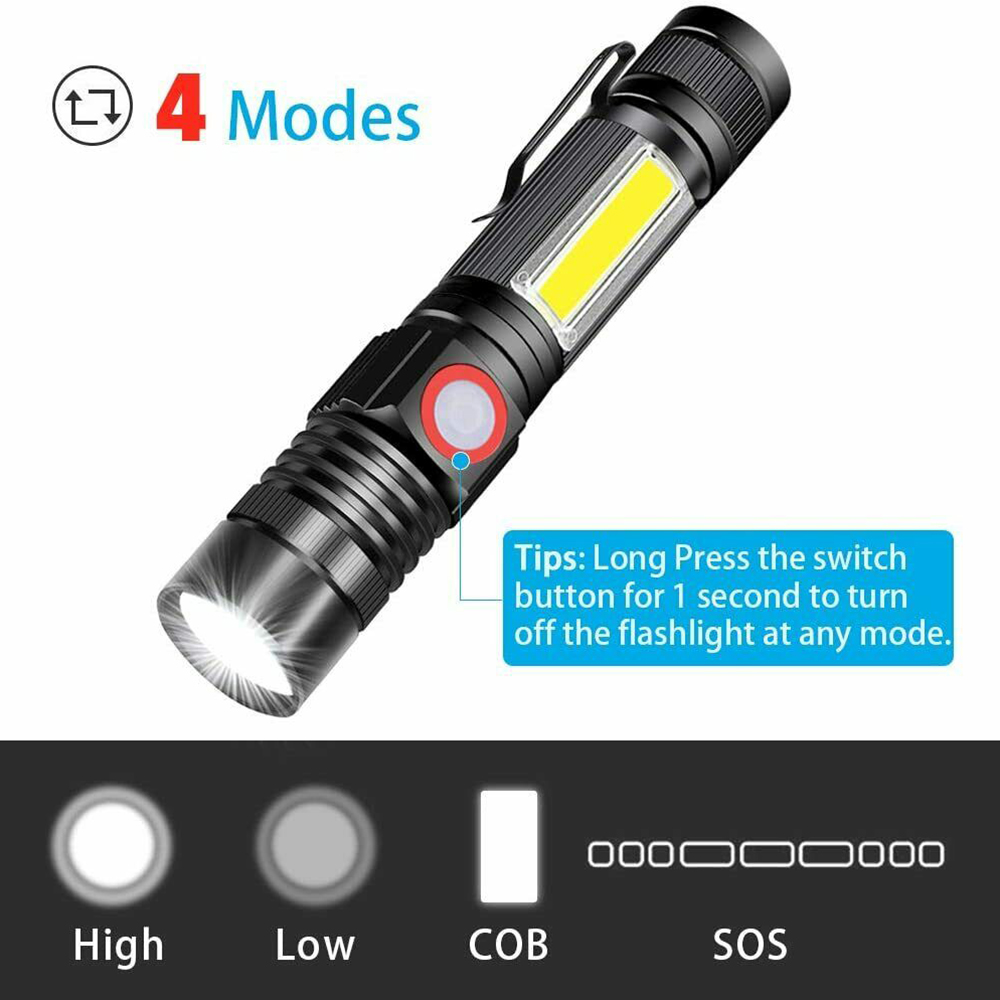Magnetic LED Torch Super Bright COB Flashlight USB Rechargeable Torches ...