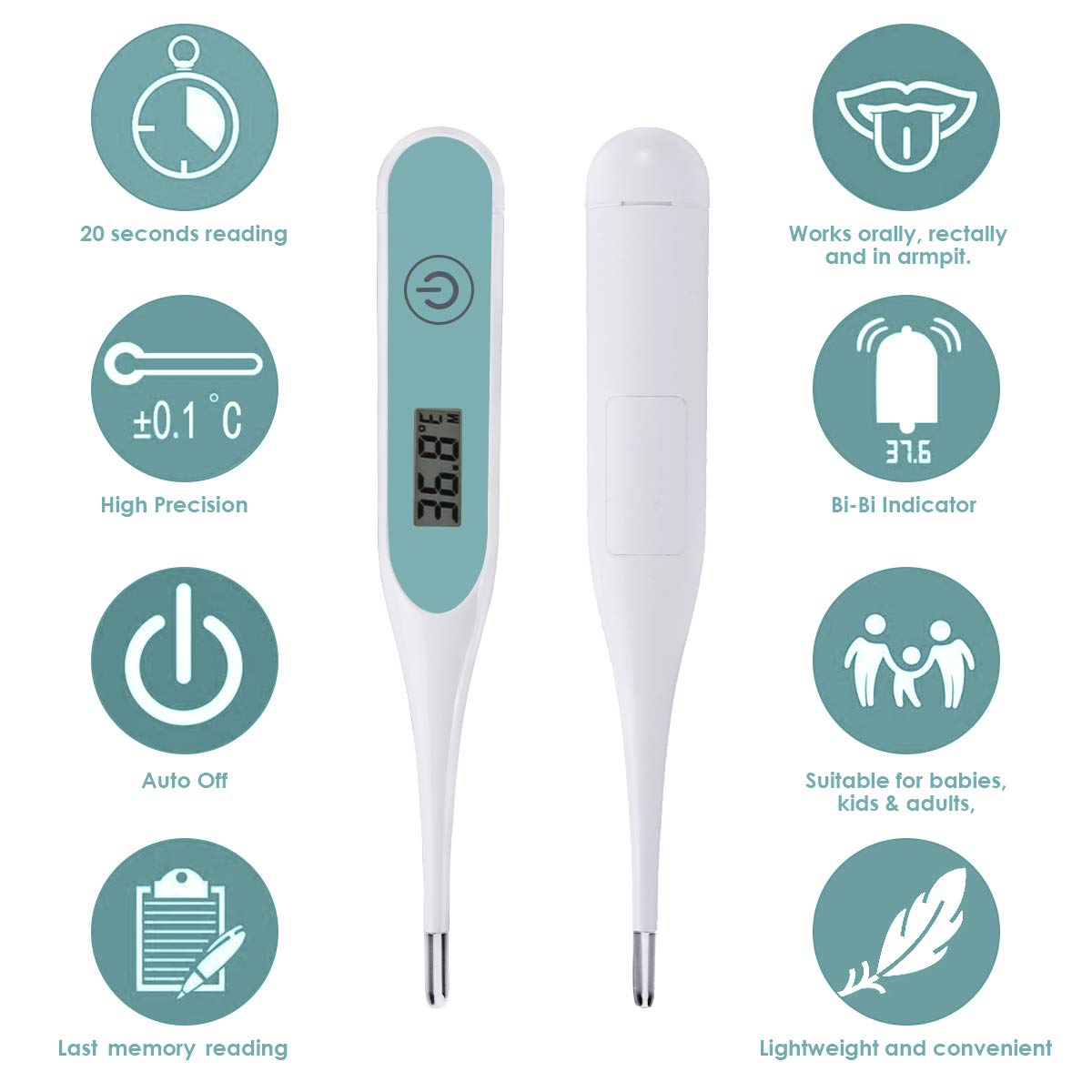 Digital Medical Thermometer for Armpit Oral 20s Fast Reading LCD Temperature Meter for Baby Adult Pink, one Size 