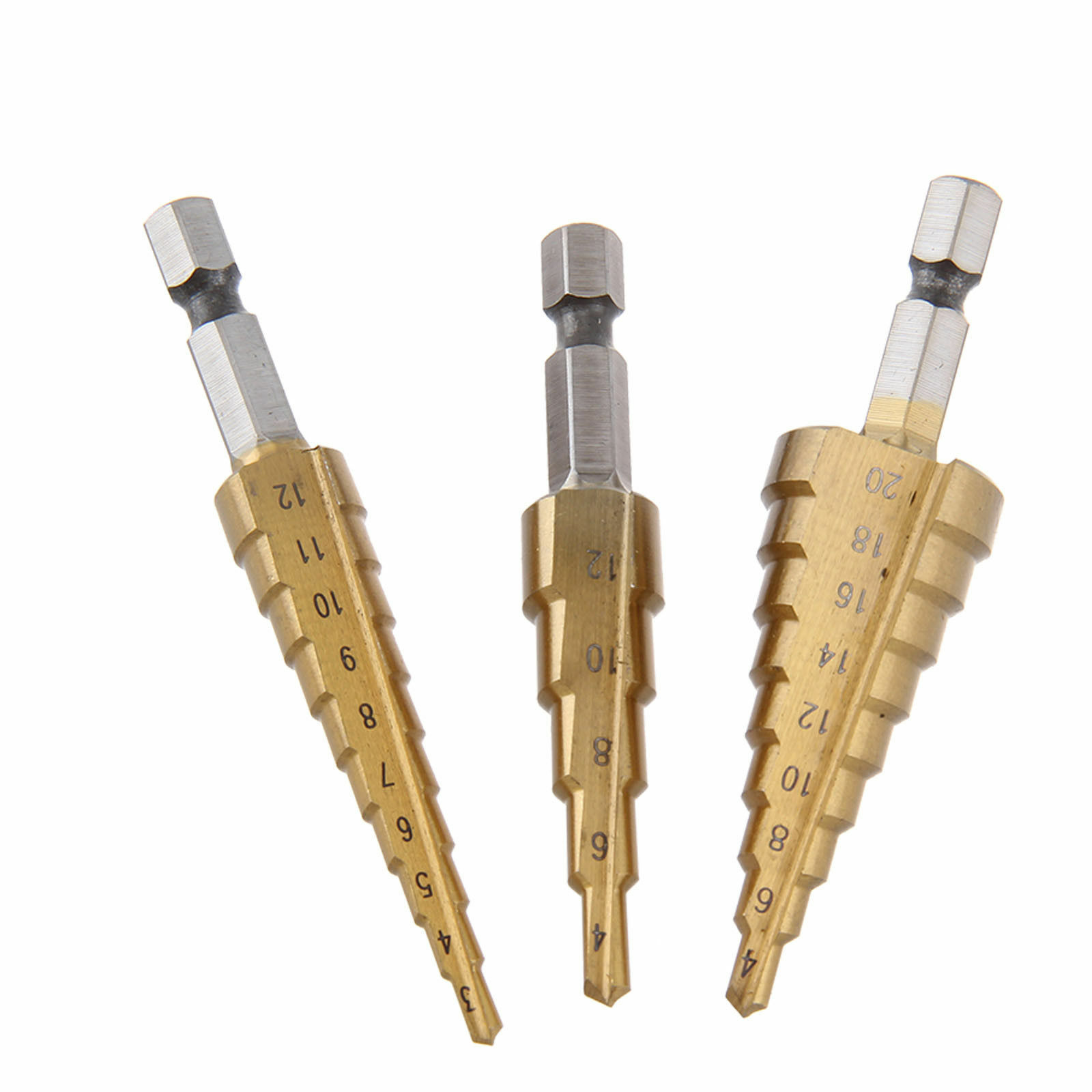 3PC LARGE HSS STEP CONE DRILL TITANIUM BIT SET HOLE CUTTER 3 PIECE